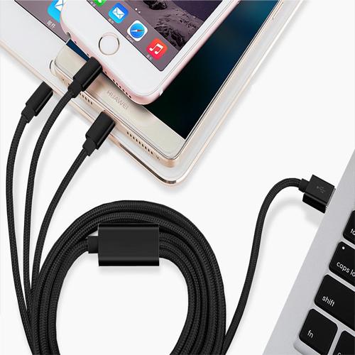 USB töltőkábel 3 az 1 ben ( Type- C, micro USB, IOS gyorstöltő szinkronizáló 1,2 m High speed