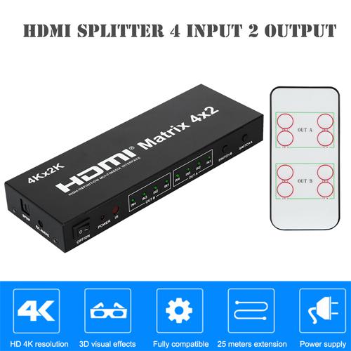 HDMI Matrix Switch 4x2 4K*2K , 3D 1080P V1.4 for HDTV XBOX DVD PS3 Projector