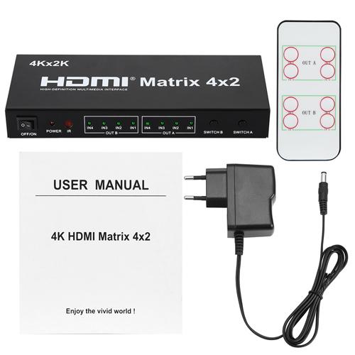 HDMI Matrix Switch 4x2 4K*2K , 3D 1080P V1.4 for HDTV XBOX DVD PS3 Projector