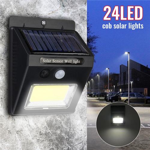 Solar Powered COB 24LED vízálló mozgásérzékelős kültéri fali lámpa