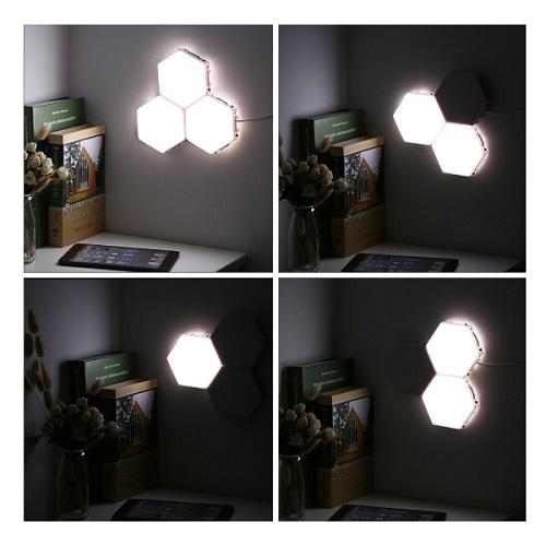 Színes, moduláris LED világítás készlet – 7 darabos / méhsejt forma, érintésérzékeny