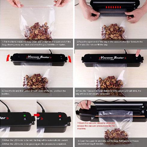 Vacuum Sealer - Élelmiszer légzáró gép Vákuumcsomagoló, Vákuumtömítés- 10 db tasak ajándék