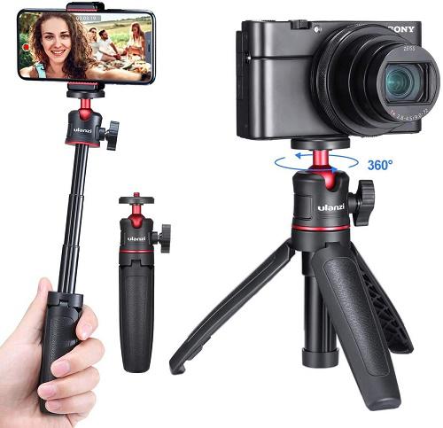 ULANZI MT-08 multifunkciós állítható méretű tripod, szelfibot, asztali állvány 360 fokos gömbfejjel