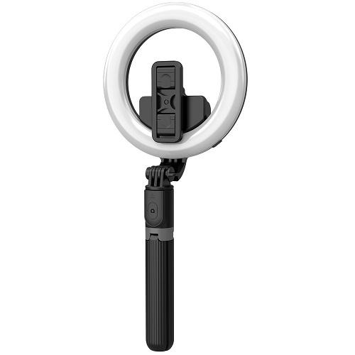 Prémium selfie bot, szelfi fénygyűrű lámpa 19-90 cm 360°-ban forgatható exponáló gombbal világítással L07