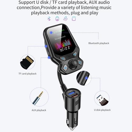 QC3 Bluetooth Fm transmitter, autós adapter, Mp3 lejátszó Tf kártya támogatással, gyorstöltővel