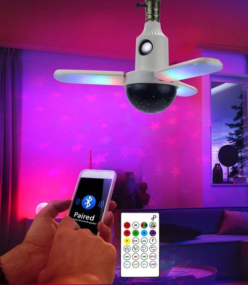 Bluetooth RGB multifunkciós lámpa beépített hangszóróval, zenére is működő led fénnyel színes led csillag kivetítővel, távirányítóval - 45cm