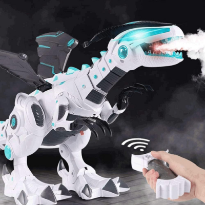 Távirányítós robot dinoszaurusz Élethű,  füst + fény effektekkel, tűzokádó sárkány dínó, 50 cm