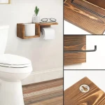 Elite Home® falra szerelhető fa WC-papír tartó polccal