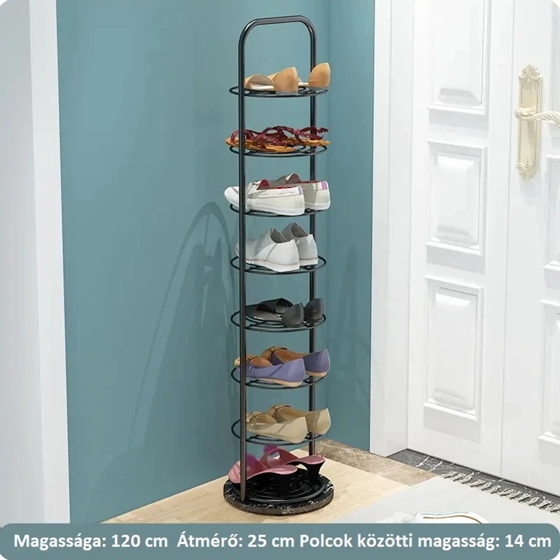 Elite Home® 7 szintes cipőtartó állvány acél vázzal és műkő talppal – fekete