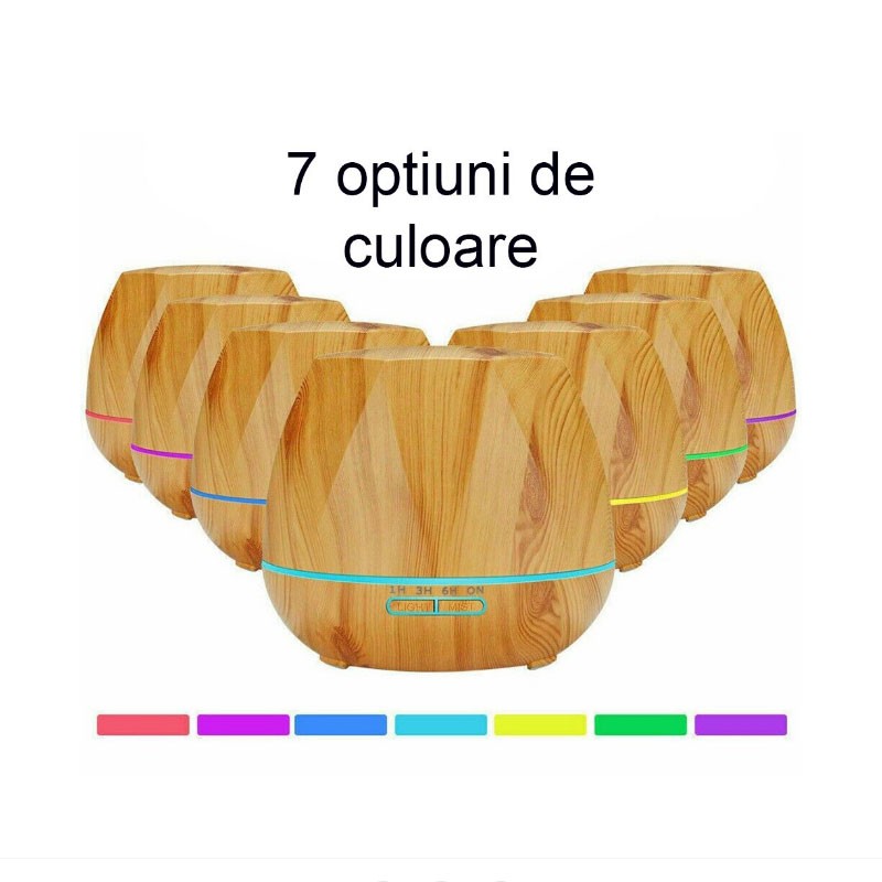 Aromadiffúzor 550 ml, Ultrahangos terápiás aromapárásító távirányítóval, LED 7 szín, csendes, automatikus leállítás, krém