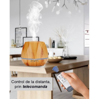 Aromadiffúzor 550 ml, Ultrahangos terápiás aromapárásító távirányítóval, LED 7 szín, csendes, automatikus leállítás, krém
