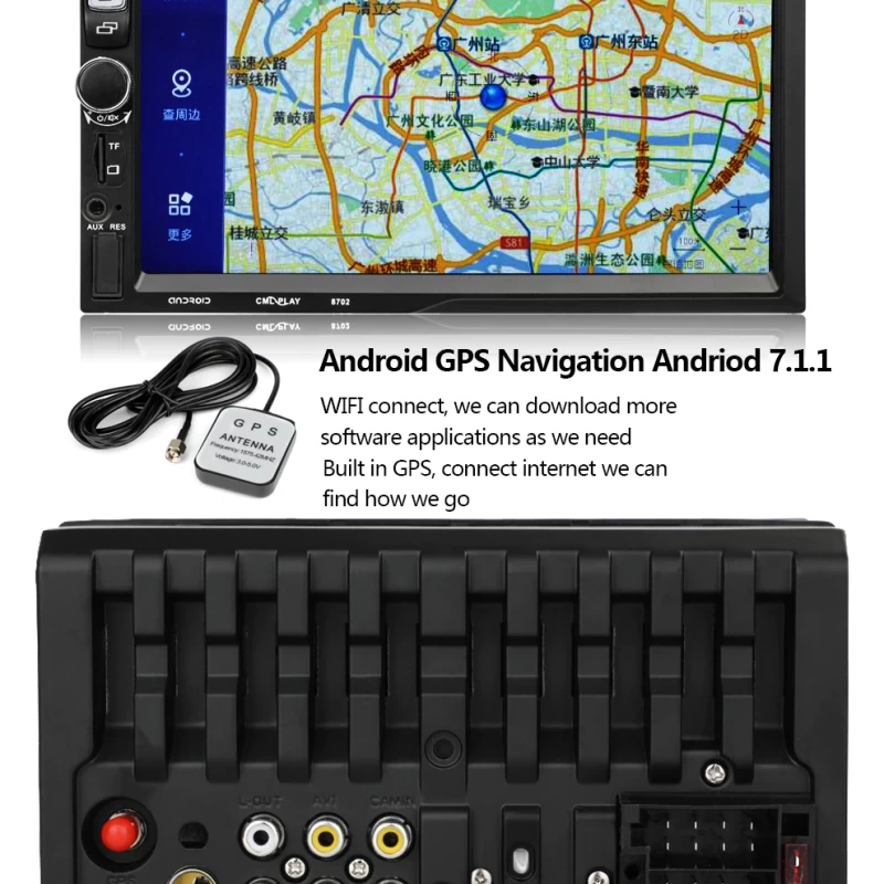 CML- Play 8702 Androidos érintőképernyős navigáció, autó sztereó MP5 lejátszó 7 hüvelykes - Fekete