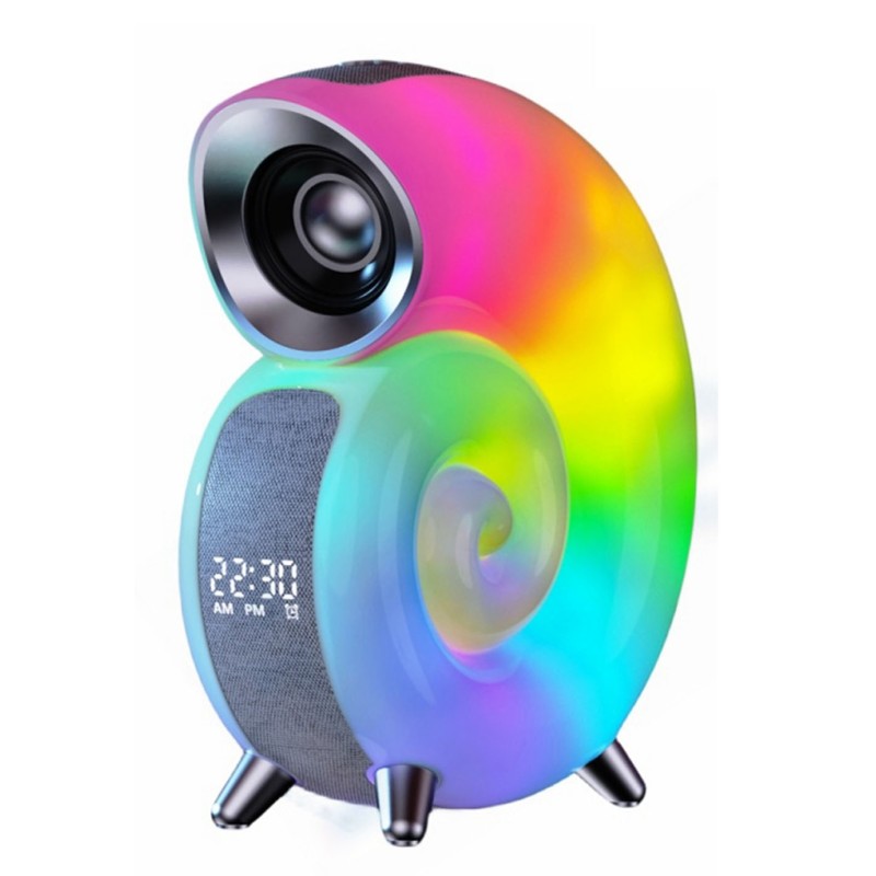 Kagyló RGB LED éjszakai lámpa Ébresztő lámpa Alvás világítás Okos atmoszféra lámpa Bluetooth órával Stereo BT hangszóróval - Csiga alakú