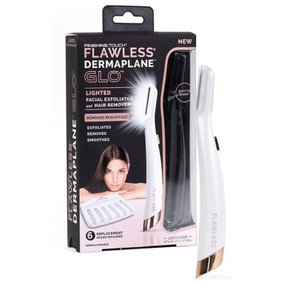 Flawless Dermaplane Gló arcszőr eltávolító LED világítással - fehér (6 cserélhető fejjel)