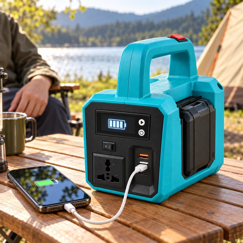 Hayami HA-2014 hordozható akkumulátoros inverter LED-lámpával – türkizkék/fekete