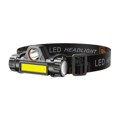 fejlámpa, LED COB+CREE, mágnessel, állítható pánttal, 200 lm, USB