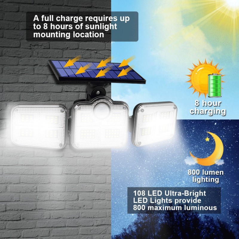 Biztonsági, 122 ledes napelemes fali lámpa, fény- és mozgásérzékelővel, távirányítóval JD-2757