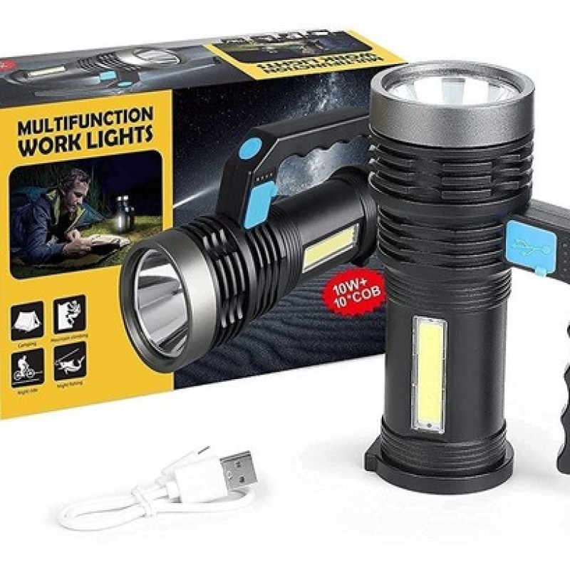 Zseblámpa  USB újratölthető led kézi lámpa 3w + 10 + Cob 3000 lumen