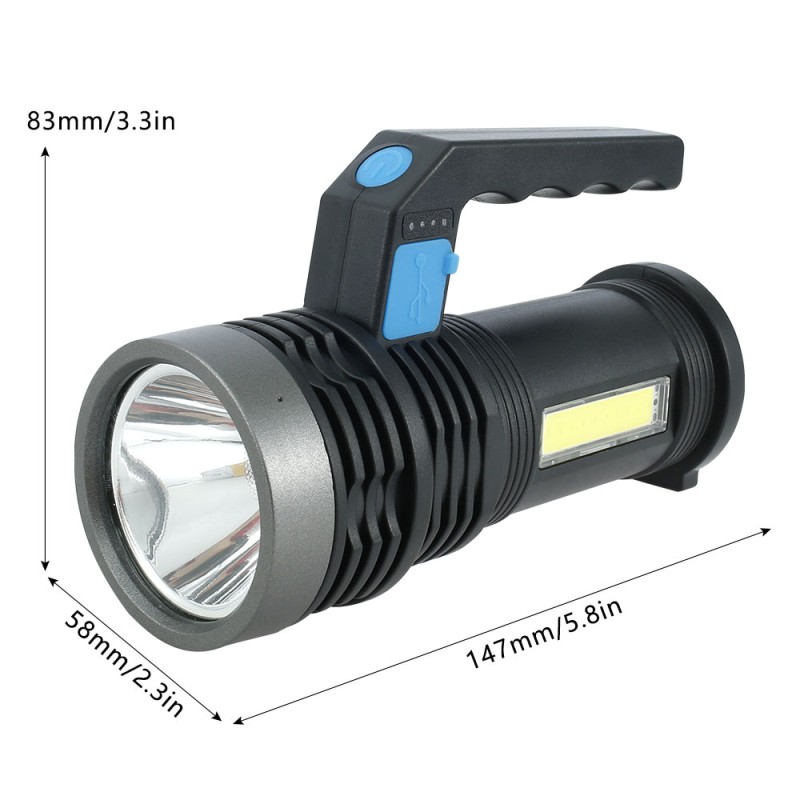 Zseblámpa  USB újratölthető led kézi lámpa 3w + 10 + Cob 3000 lumen