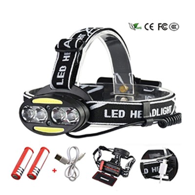 Fejlámpa 7Mode LED-es fényszóró 4*T6+2*COB+2*piros vízálló újratölthető MX-2504