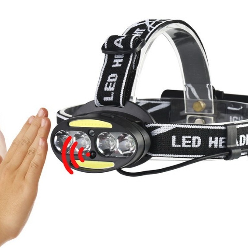 Fejlámpa 7Mode LED-es fényszóró 4*T6+2*COB+2*piros vízálló újratölthető MX-2504