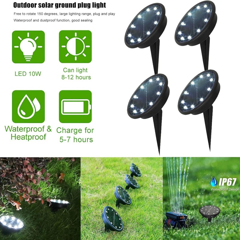 4 db Süllyeszthető Napelemes kerti LED lámpa, 10 LED-es