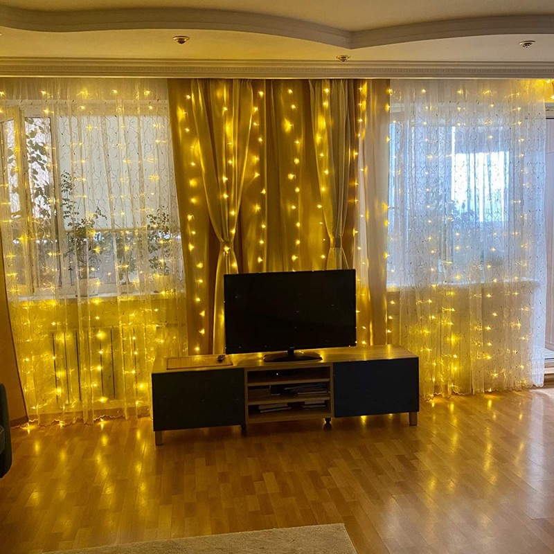 LED Fényfüggöny 8 üzemmód 2m x 2m 200 LED-es meleg fehér