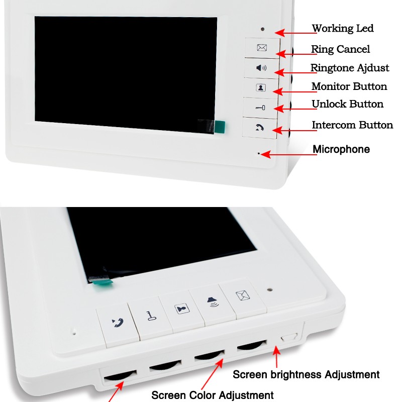 Vezetékes videó kapucsengő rendszer 7 hüvelykes LCD monitor színes videó - Video DoorPHone For Villa