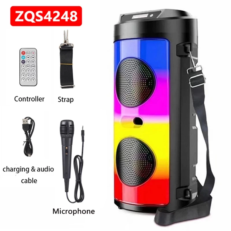 ZQS-4248 LED-es Bluetooth-os party hangszóró karaoke mikrofonnal és távirányítóval - Super Bass Speaker