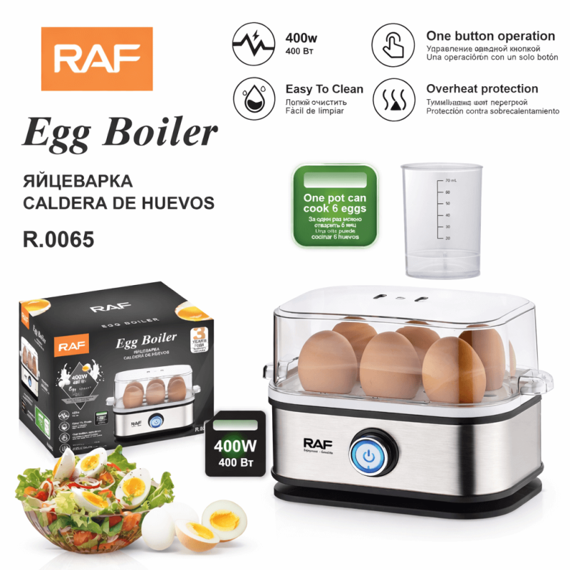 Rozsdamentes Acél Tojásfőző – 6 Tojásos, 400W - RAF R.0065