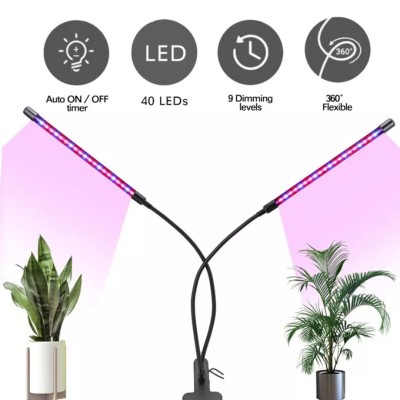 Növény nevelő LED lámpa 2 fejű hajlítható csíptethető DC 5V
